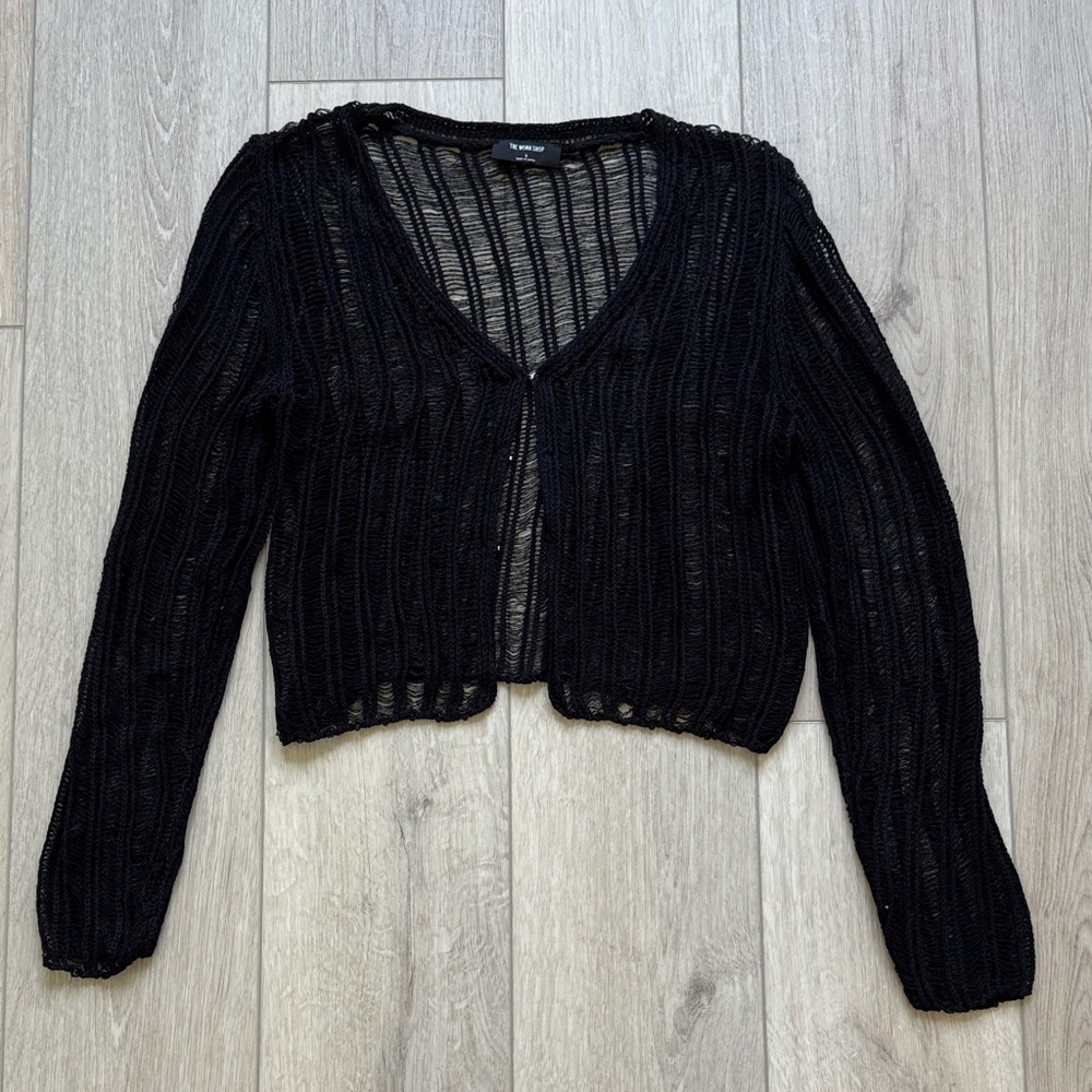 The Workshop Black Distressed Cardigan Sweater